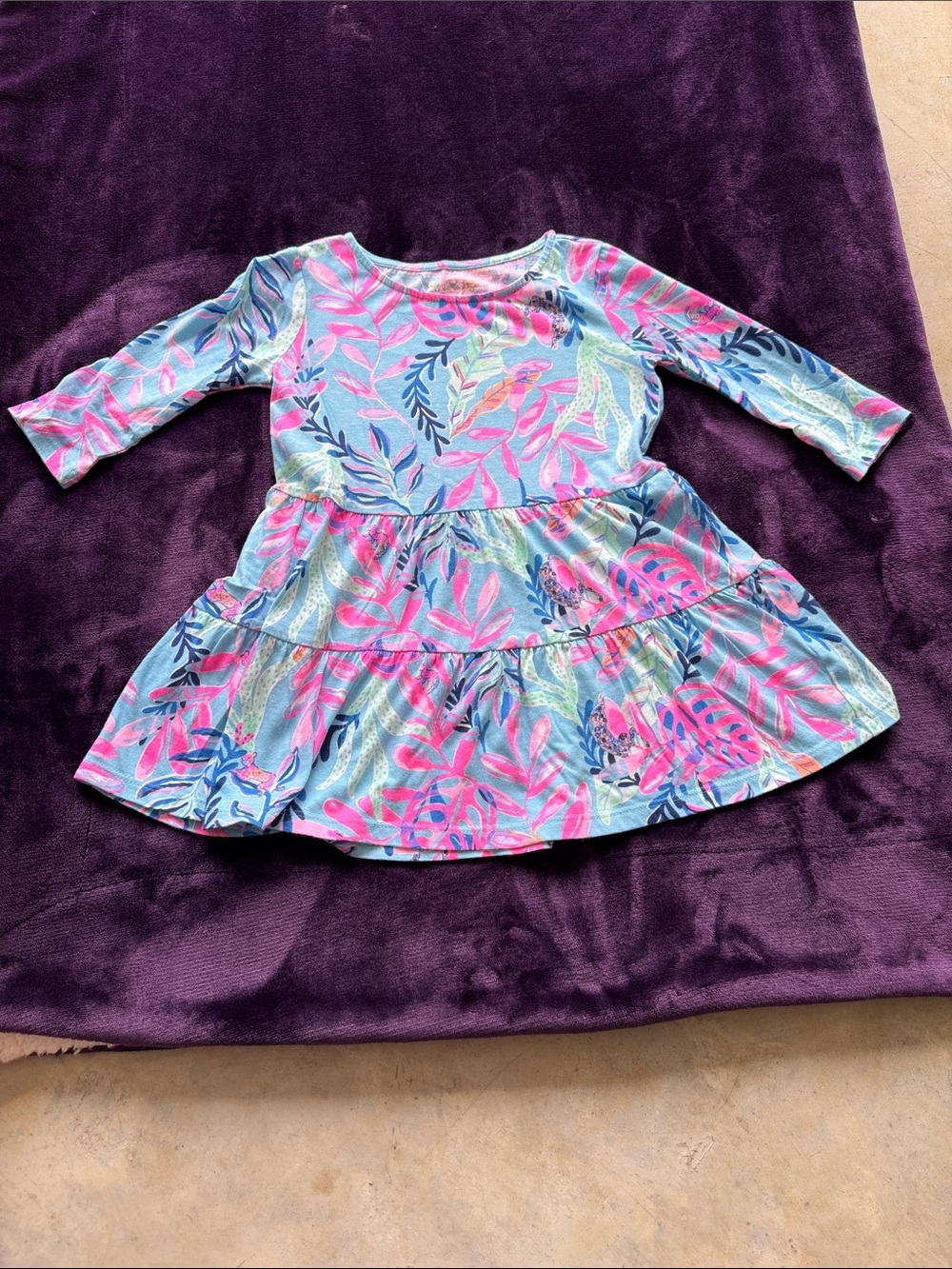 Lilly Pulitzer #010071 Girl's Pink Mini Geanna Long Sleeve Cotton Dress XS